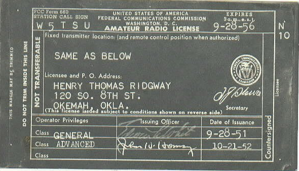 Image of W5TSU License 1952